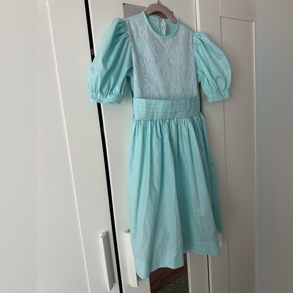 Vintage Ruth of Carolina Girl’s Aqua Lace Bodice Puff Sleeve Formal Dress Size 8